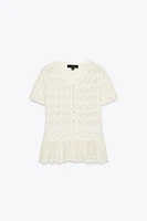TOP ROMANTIQUE EN MAILLE MATIÈRES VARIÉES