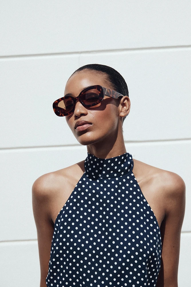 POLKA DOT MIDI HALTER DRESS WITH BELT