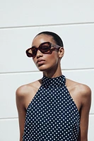 POLKA DOT MIDI HALTER DRESS WITH BELT