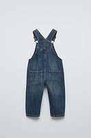 DISTRESSED EFFECT DENIM OVERALLS