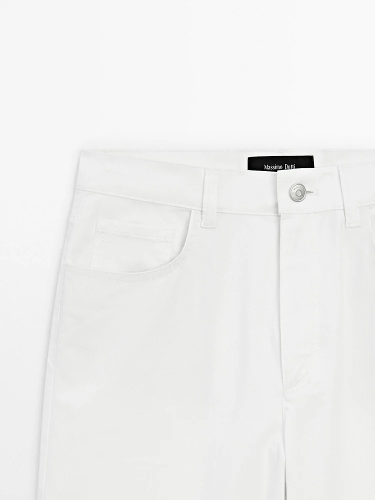 Pantalon straight cropped en coton mélangé