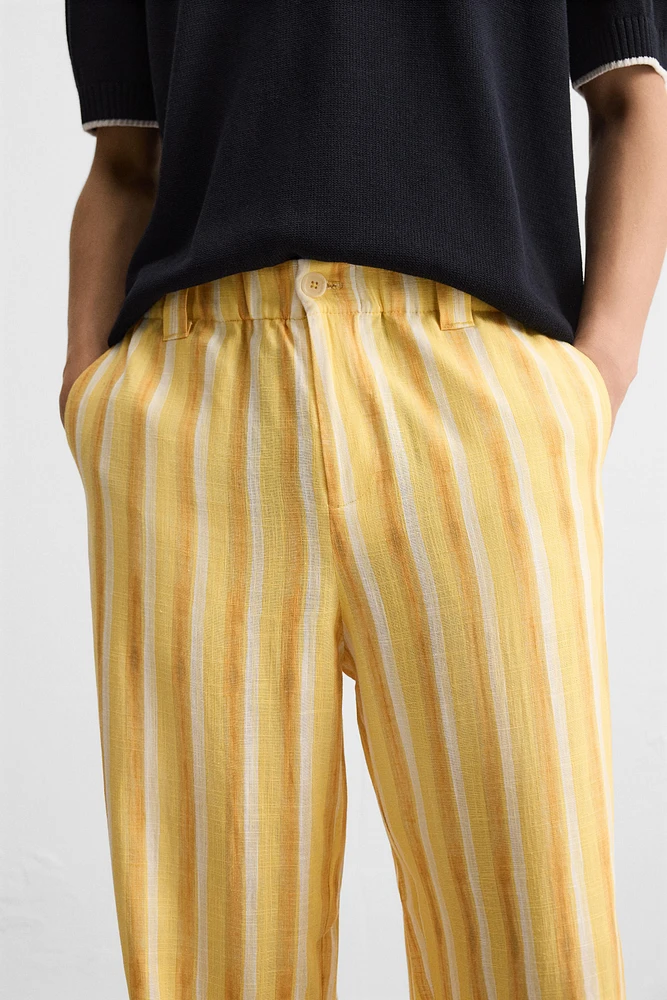 PANTALON RAYÉ VISCOSE ET LIN
