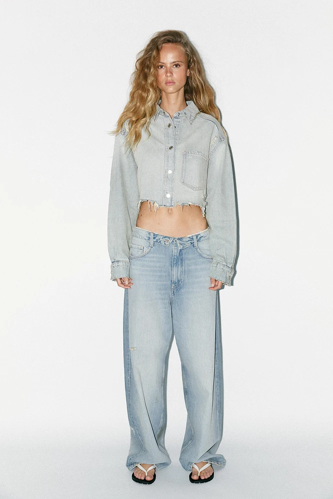 VESTE COURTE EN JEAN TRF DÉCHIRURES