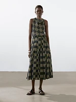 Flowing check midi skirt