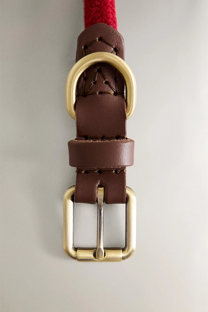 LEATHER AND ROPE DOG NECKLACE