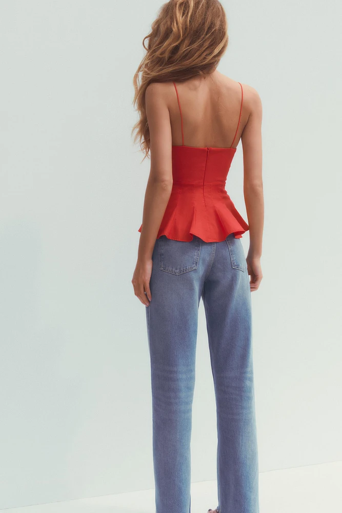 CONTRAST POPLIN PEPLUM TOP