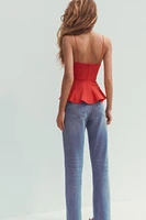 CONTRAST POPLIN PEPLUM TOP