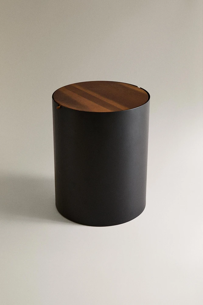 METAL BATHROOM TRASH CAN WITH WOODEN LID