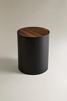 METAL BATHROOM TRASH CAN WITH WOODEN LID