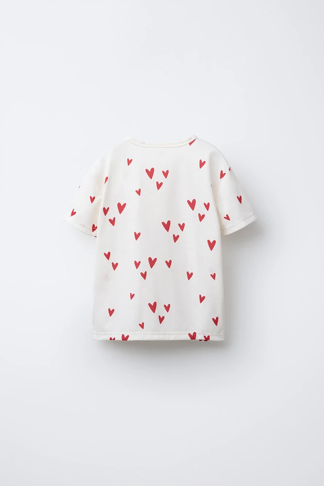 2-6 YEARS/ HEART PRINT T-SHIRT AND BERMUDA SHORTS PAJAMAS