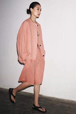 ZW COLLECTION 100% LINEN LONG BERMUDA SHORTS