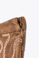 FAUX SUEDE CROCHET PANTS
