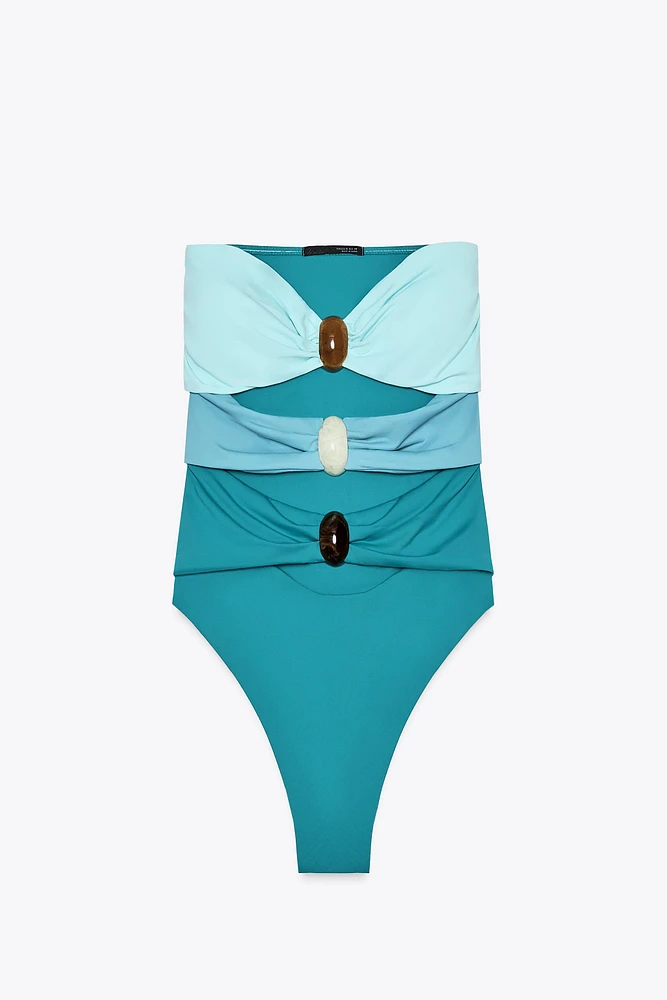 MAILLOT DE BAIN BANDEAU CUT OUT PIERRES