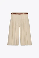BELTED LINEN LONG SHORTS