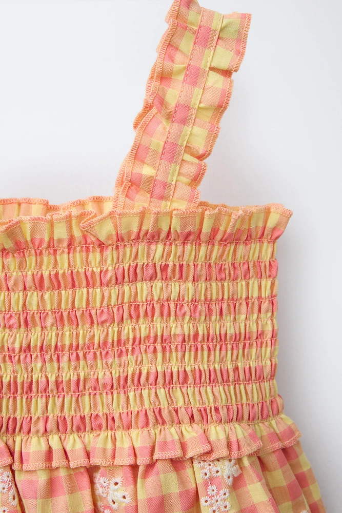 ROBE À CARREAUX VICHY ET FLEURS