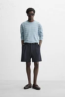 100% LINEN STRIPED SWEATER