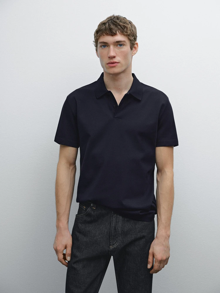 Slim fit micro textured cotton polo shirt