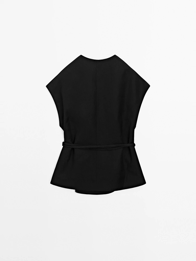 Kimono lin croisé avec nœud