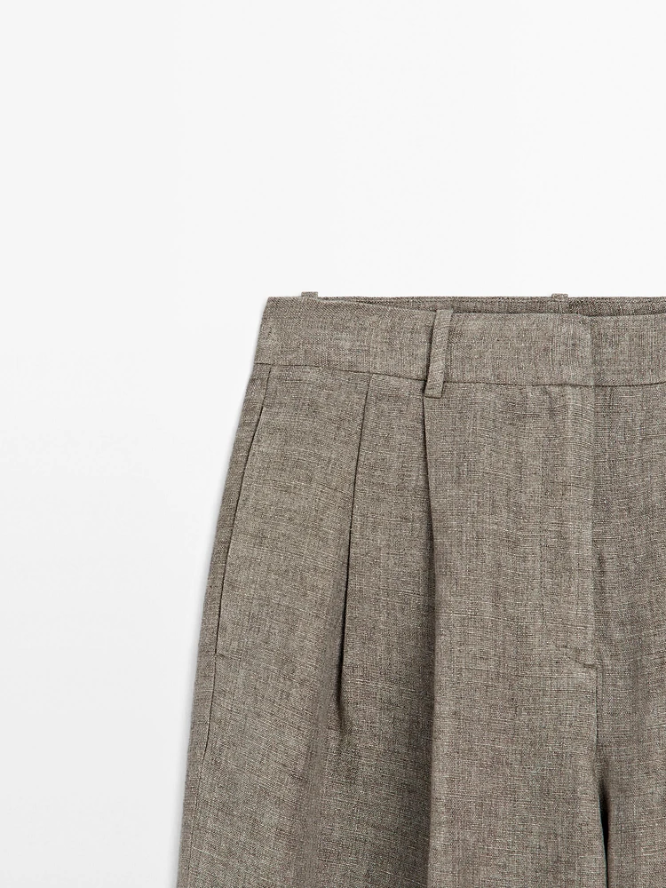 Pantalon à double pince 100 % lin