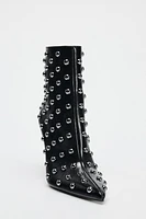 METAL APPLIQUÉ STILETTO HEELED ANKLE BOOTS