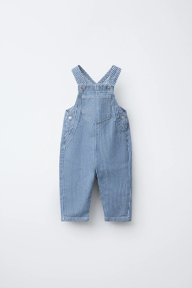 STRIPED TWILL LONG OVERALLS