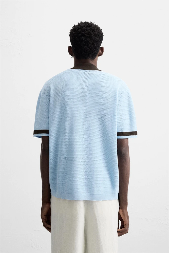 CONTRAST KNIT SHIRT