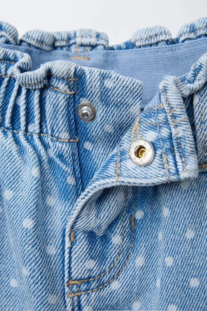 PANTALON EN JEAN PAPERBAG À POIS