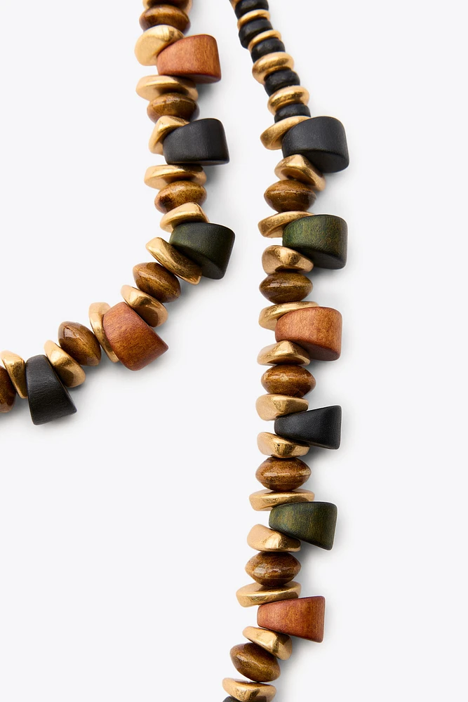TWO-PACK OF WOODEN PIECE NECKLACES