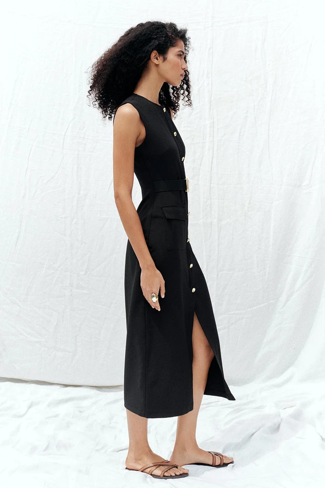 BELTED CREPE MIDI DRESS