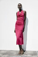 DRAPED HALTER TULLE DRESS