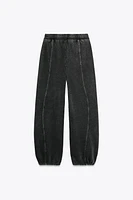 WASHED EFFECT TEXT DETAIL FLEECE PANTS