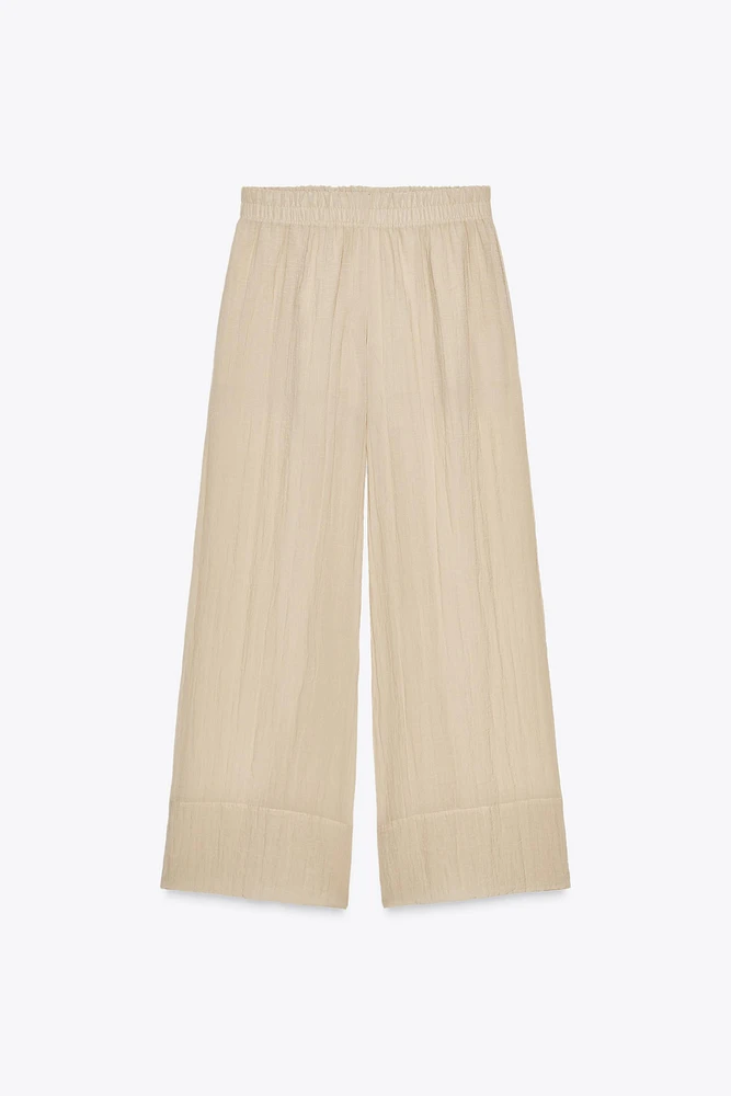 PANTALON LARGE SEMI-TRANSPARENT EFFET FROISSÉ