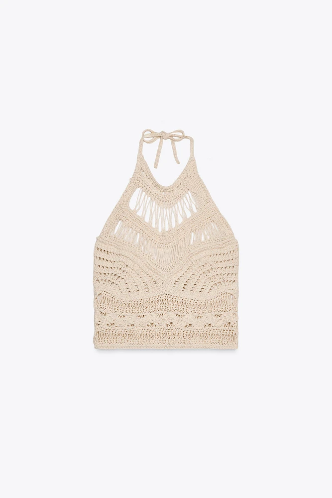 TOP HALTER EN MAILLE DÉJAUCHÉE