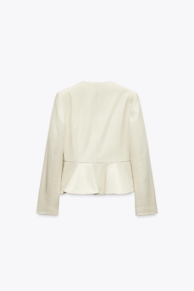 FAUX LEATHER PEPLUM BLAZER