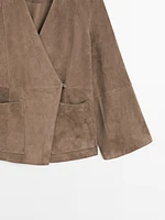 Crossover suede leather kimono