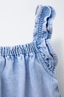 SHORT DENIM RUFFLE ROMPER