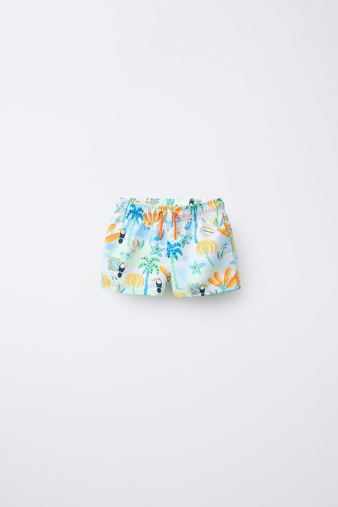 2-6 YEARS/ANIMAL AND PALM TREE PRINT REGULAR SWIM SHORTS