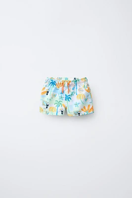 2-6 YEARS/ANIMAL AND PALM TREE PRINT REGULAR SWIM SHORTS