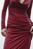 DRAPED NECKLINE MIDI DRESS