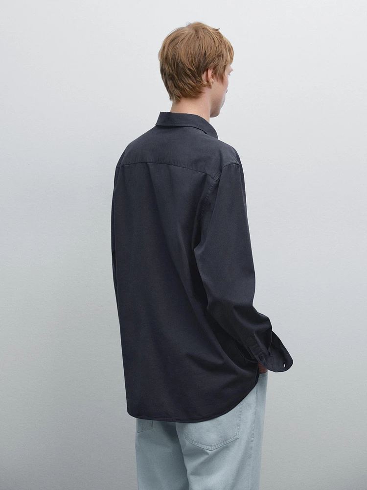 Cotton blend regular fit twill shirt