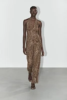 ANIMAL PRINT TULLE HALTER JUMPSUIT