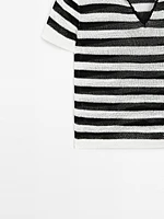 Striped cotton blend polo sweater