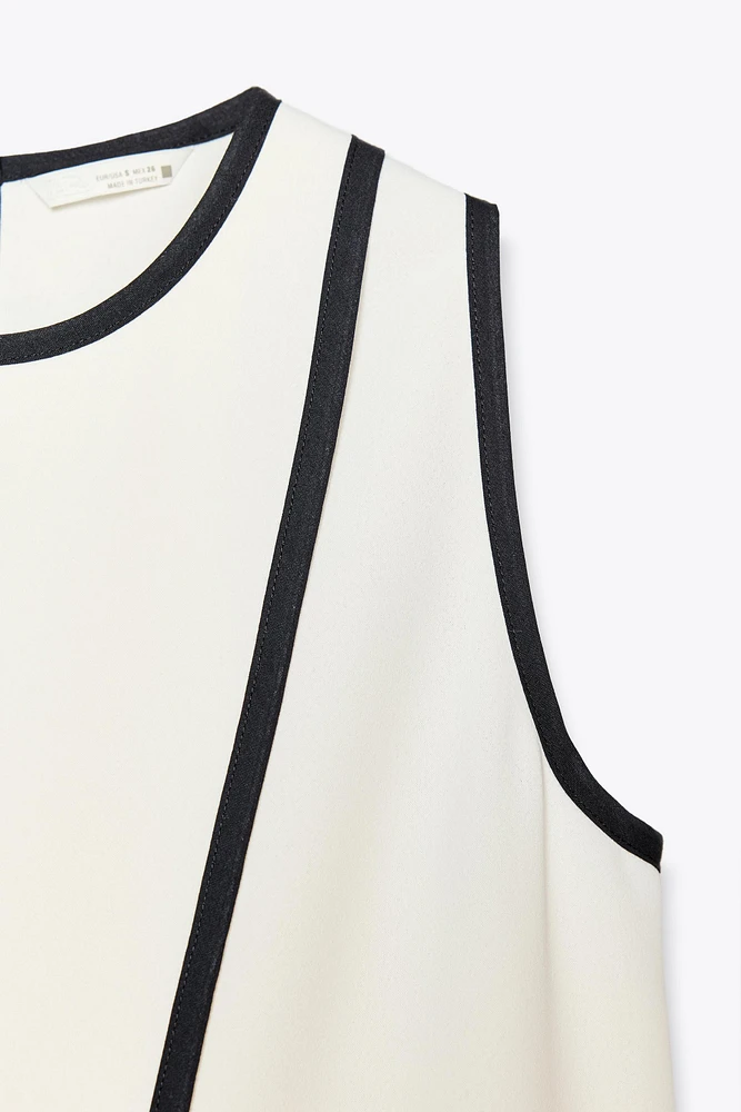 CONTRAST TRIM CREPE TOP