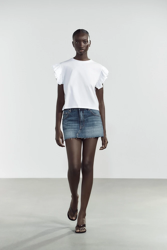 T-SHIRT EFFET DÉLAVÉ À VOLANTS