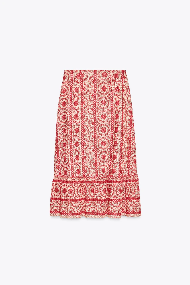 JUPE MIDI BRODERIES PERFORÉES