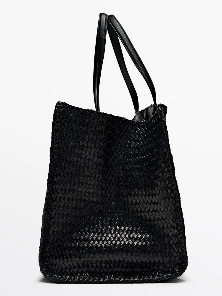 Grand sac satchel tressé en cuir nappa