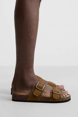 DOUBLE BUCKLE LEATHER SANDALS