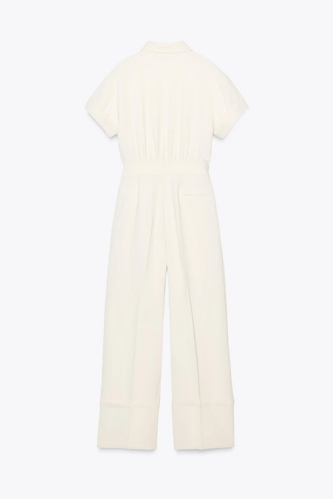 CREPE LONG JUMPSUIT WITH WAIST BUCKLE