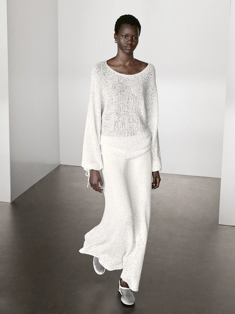 Jupe midi en maille de coton mélangé