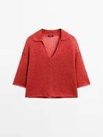 Pull en maille ajourée à col polo - Studio